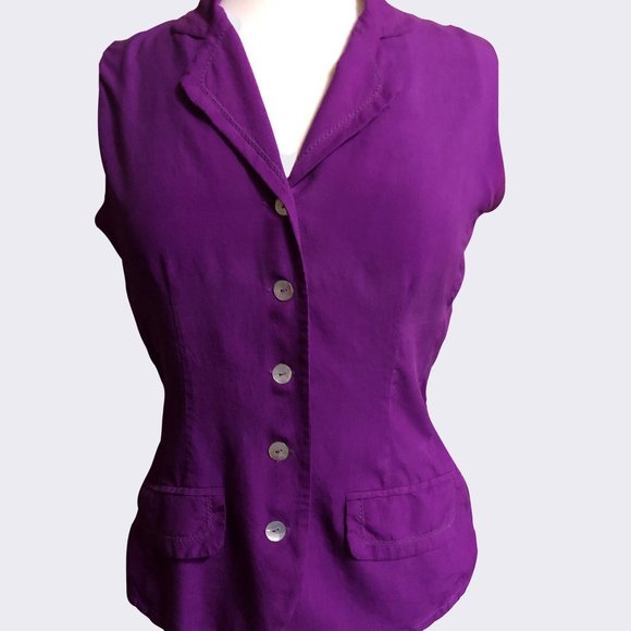 100% Silk Button Down Sleeveless Edward Top - Picture 1 of 7